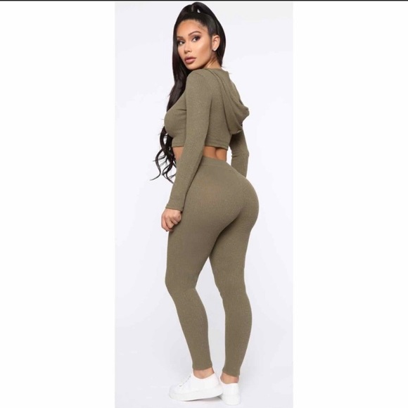 Fashion Nova Pants - OLIVE GREEN RIBBED HIGH WAISTED PANTS‼️FINAL PRICE